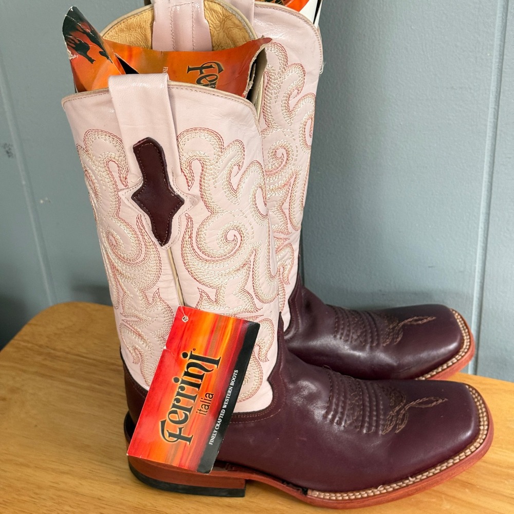 Ferrini Pink and Brown Women's Heeled Cowboy Boots